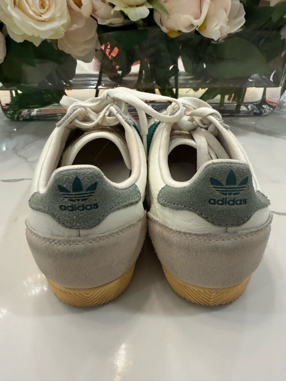 adidas Japan Leather Sneakers in White and Green with Gum Sole - Picture 4 of 6